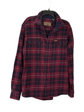 Orvis Brushed Cotton Flannel Shirt Shacket Red Navy Plaid Buffalo Size M Pockets